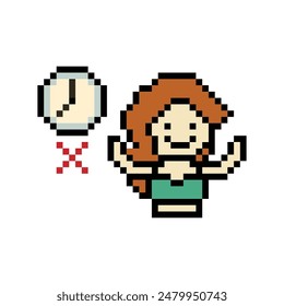 Cute pixel cartoon 8bit character woman bikini or swimming suit game summer beach vacation for decoration lifestyle female bikini cartoon 8 bit holiday relax pixel art vector.