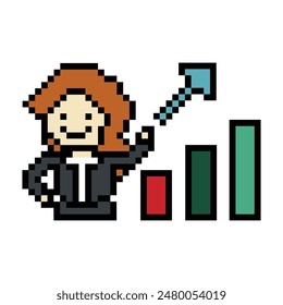 Cute pixel cartoon 8bit character business woman businesswoman smart work life office game isolated for decoration business 8 bit female career smart character game vector.