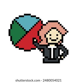 Cute pixel cartoon 8bit character business woman businesswoman smart work life office game isolated for decoration business 8 bit female career smart character game vector.