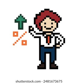 Cute pixel cartoon 8bit character business man businessman smart game vector for decoration business 8 bit male career smart character game vector.