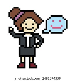 Cute pixel cartoon 8bit character business woman businesswoman smart work life office game isolated for decoration business 8 bit female career smart character game vector.
