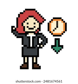 Cute pixel cartoon 8bit character business woman businesswoman smart work life office game isolated for decoration business 8 bit female career smart character game vector.
