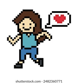 Cute pixel cartoon 8bit character woman run or running jog lifestyle for decoration life style 8 bit female jog marathon exercise vector.