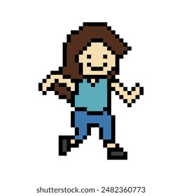 Lindo pixel caricatura 8 bit personaje mujer correr o correr jog estilo de vida para la decoración estilo de vida 8 bit mujer jog maratón ejercicio Vector.