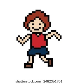 Cute pixel cartoon 8bit character man run or running jog lifestyle for decoration life style 8 bit male jog marathon exercise vector.