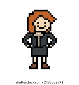 Cute pixel cartoon 8bit character business woman businesswoman smart work life office game isolated for decoration business 8 bit female career smart character game vector.