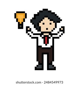 Lindo pixel caricatura 8 bits personaje hombre de negocios hombre de negocios inteligente juego para el negocio de la decoración 8 bits carrera masculina inteligente juego Vector.