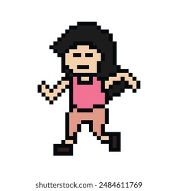 Lindo pixel caricatura 8 bit personaje mujer correr o correr jog estilo de vida para la decoración estilo de vida 8 bit mujer jog maratón ejercicio Vector.