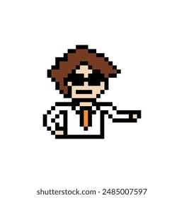 Lindo pixel caricatura 8 bits personaje hombre de negocios hombre de negocios inteligente juego para el negocio de la decoración 8 bits carrera masculina inteligente juego Vector.