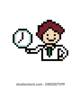 Lindo pixel caricatura 8 bits personaje hombre de negocios hombre de negocios inteligente juego para el negocio de la decoración 8 bits carrera masculina inteligente juego Vector.