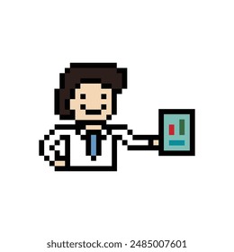 Lindo pixel caricatura 8 bits personaje hombre de negocios hombre de negocios inteligente juego para el negocio de la decoración 8 bits carrera masculina inteligente juego Vector.