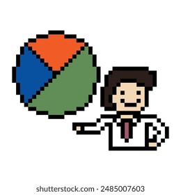 Cute pixel cartoon 8bit character business man businessman smart game for decoration business 8 bit male career smart character game vector.