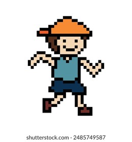 Cute pixel cartoon 8bit character man run or running jog cardio lifestyle for decoration life style 8 bit male boy jog marathon exercise png vector.