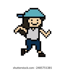 Lindo pixel caricatura 8 bit personaje mujer correr o correr jog cardio estilo de vida para la decoración estilo de vida 8 bit mujer jog maratón ejercicio Vector.