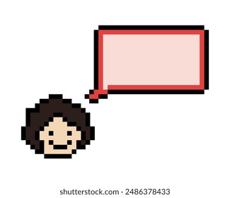 Lindo píxel de dibujos animados 8 bits personaje hombre con la decoración en blanco de chat 8 bit chico masculino decir hablar discutir idea cuadro de chat Vector de juegos de píxeles de dibujos animados.