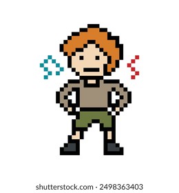 Cute pixel cartoon 8bit character man exercises training dance lifestyle music decoration life style 8 bit male boy dance with music game fitness isolated vector.