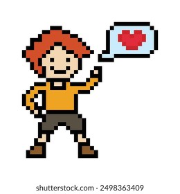 Cute pixel cartoon 8bit character man exercises training dance lifestyle music decoration life style 8 bit male boy dance with music game fitness isolated vector.