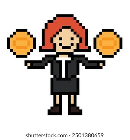 Cute pixel cartoon 8bit character business woman businesswoman smart work life office game isolated for decoration business 8 bit female career smart character game PNG vector.