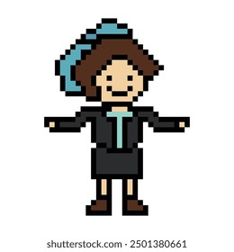 Cute pixel cartoon 8bit character business woman businesswoman smart work life office game isolated for decoration business 8 bit female career smart character game PNG vector.