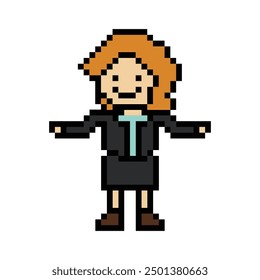 Cute pixel cartoon 8bit character business woman businesswoman smart work life office game isolated for decoration business 8 bit female career smart character game PNG vector.