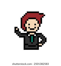 Dibujos animados de píxeles lindos 8 bits personaje hombre de negocios hombre de negocios inteligente juego de trabajo para la decoración de negocios 8 bits carrera masculina inteligente juego de personajes Vector.