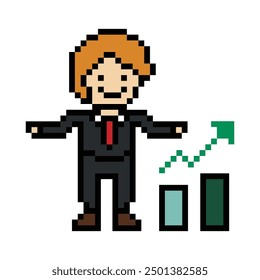 Dibujos animados de píxeles lindos 8 bits personaje hombre de negocios hombre de negocios inteligente juego de trabajo para la decoración de negocios 8 bits carrera masculina inteligente juego de personajes Vector.