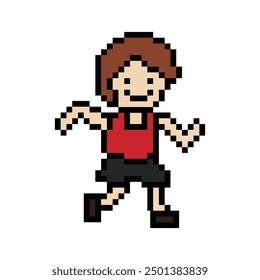 Cute pixel cartoon 8bit character man run or running jog cardio lifestyle for decoration life style 8 bit male boy jog marathon exercise png vector.