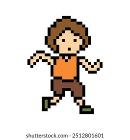 Cute pixel cartoon 8bit character man run or running jog cardio lifestyle for decoration life style 8 bit male boy jog marathon exercise png vector.