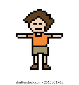 Cute pixel cartoon 8bit character man exercises training dance lifestyle music decoration life style 8 bit male boy dance with music game fitness isolated vector.