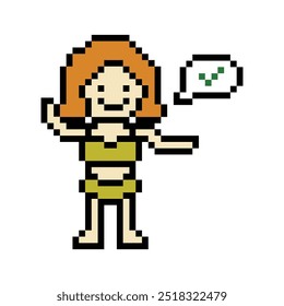 Nette Pixel Cartoon 8bit Charakter Frau Bikini oder Badeanzug Spiel Sommer Strand Urlaub für Dekoration Lifestyle weiblichen Bikini Cartoon 8 bit Urlaub entspannen Pixel Art Vektor.