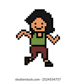 Desenho animado de pixel bonito personagem de 8 bits mulher senhora correr ou correndo jog cardio estilo de vida para decoração estilo de vida 8 bit feminino jog maratona exercício vetor.