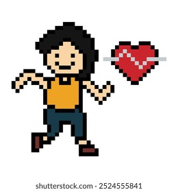 Cute pixel cartoon 8bit character man run o running jog cardio lifestyle para decoración estilo de vida 8 bit masculino jog maratón ejercicio Vector.