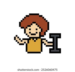 Cute pixel cartoon 8bit character man weight training con mancuerna lifestyle lifting gym decoration life style 8 bit male boy weight fitness Vector aislado.