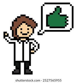 Cute pixel cartoon 8bit character man doctor or scientist game care for decoration pharmacist male doctor uniform in hospital 8 bit male pixel art vector.