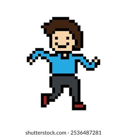 Desenho de pixel bonito personagem de 8bit homem executar ou corrida jog cardio estilo de vida para decoração estilo de vida masculino 8 bit jog maratona exercício vetor.