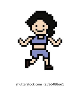 Dibujos animados de píxeles lindos 8 bits personaje mujer mujer carrera o correr jog cardio estilo de vida para decoración estilo de vida 8 bits mujer jog maratón ejercicio Vector.