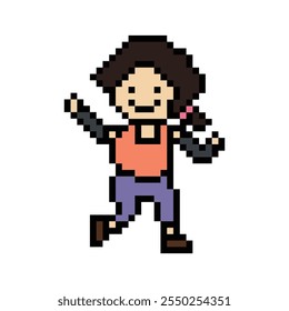 Dibujos animados de píxeles lindos 8 bits personaje mujer mujer carrera o correr jog cardio maratón estilo de vida para decoración estilo de vida 8 bits mujer jog maratón ejercicio Vector.