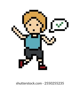 Cute pixel cartoon 8bit character man run o running jog cardio marathon lifestyle para decoración estilo de vida 8 bit masculino jog marathon Vector de ejercicio.