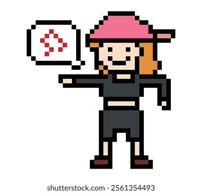Cute pixel cartoon 8bit character woman exercises training dance lifestyle music decoration life style 8 bit female girl dance with music game fitness isolated 8bit vector.