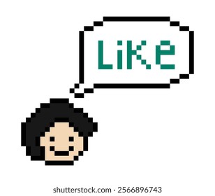 Cute pixel cartoon 8bit character man feel love happy happiness emotion lifestyle decoration life style 8 bit male boy happy favorite like mood game 8bit isolated vector.