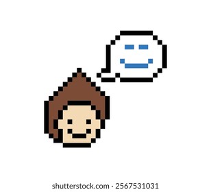 Cute pixel cartoon 8bit character man feel love happy happiness emotion lifestyle decoration life style 8 bit male boy happy favorite like mood game 8bit isolated vector.
