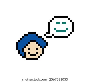 Cute pixel cartoon 8bit character man feel love happy happiness emotion lifestyle decoration life style 8 bit male boy happy favorite like mood game 8bit isolated vector.
