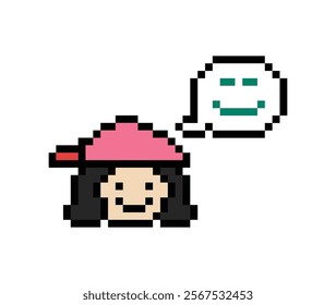 Cute pixel cartoon 8bit character woman lady feel love happy happiness like emotion lifestyle decoration life style 8 bit female girl fun happy like favorite mood game isolated 8bit vector.