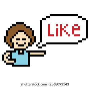 Cute pixel cartoon 8bit character man feel love happy happiness emotion lifestyle decoration life style 8 bit male boy happy favorite like mood game 8bit isolated vector.