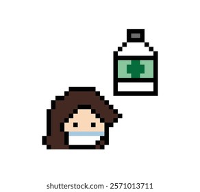 Cute pixel cartoon 8bit character woman doctor face game care health for decoration pharmacist female doctor lady hospital healthy 8 bit pixel art game 8bit vector.