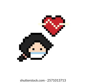 Cute pixel cartoon 8bit character woman doctor face game care health for decoration pharmacist female doctor lady hospital healthy 8 bit pixel art game 8bit vector.