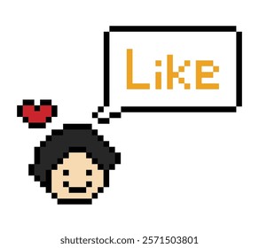 Cute pixel cartoon 8bit character man feel love happy happiness emotion lifestyle decoration life style 8 bit male boy happy favorite like mood game 8bit isolated vector.