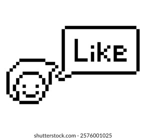 Cute pixel cartoon 8bit character man feel love happy happiness like lifestyle decoration life style 8 bit male boy happy like chat box favorite game 8bit isolated vector.