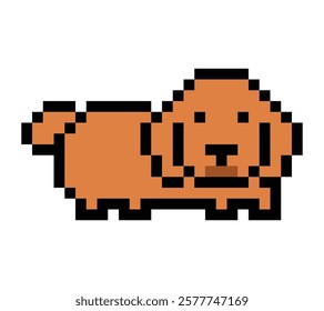 Cute pixel cartoon 8bit character dog pet pupey golden retriever decoration dog 8 bit hound puppy dog vector.