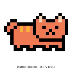 Cute pixel cartoon 8bit character orange cat kitty decoration cat 8 bit ginger cat kitten game character vector.